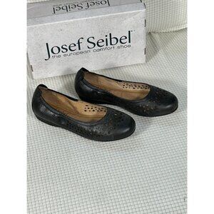 Josef Seibel Pippa Black Leather Ballet Flats Shoes, Size EU 41, US Women's 10.5